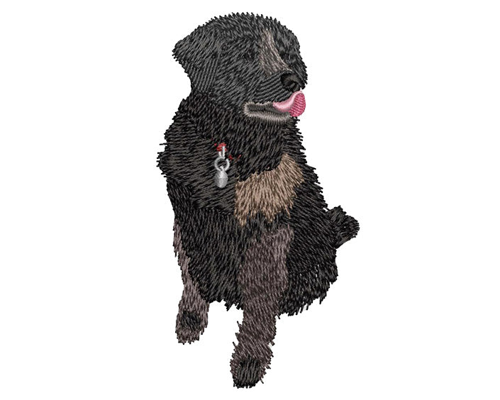 Sampson, a big black Newfoundland that made into a digitized embroidery file to show the customer to approve the artwork.